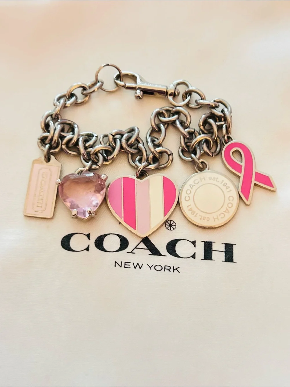 RARE Coach Y2K Pink Cancer Awareness Charm Bracelet